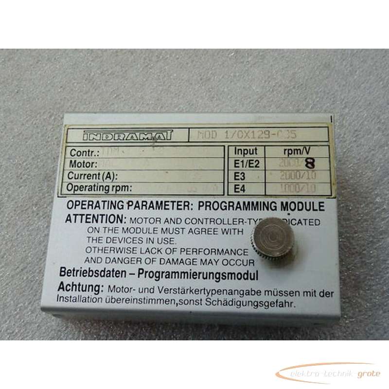 Indramat Indramat MOD 1-0X129-035 Operating Parameter Contr TDM 1 . 2 - 50 - 300 - W1 Motor MAC 112A VD - 1s Input E1 - E2 2000 - 8 E3 2000 - 10 E4 1000 - 10 photo on Industry-Pilot