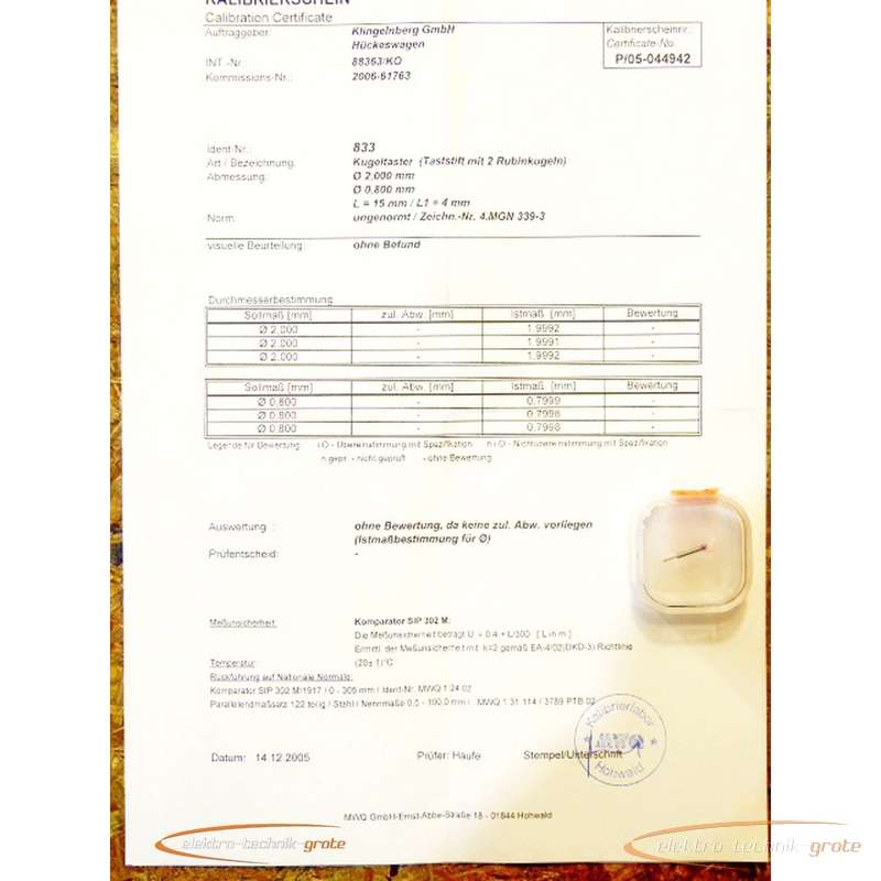 جهاز استشعار كروي Messwelk Ø 2.0 - 0.8 mm L = 15 mm - ungebraucht! - 38643-P 23C الصورة على Industry-Pilot