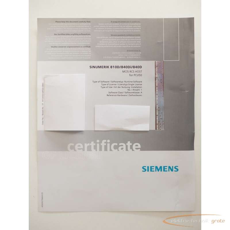 Серводвигатель Siemens 6FC6000-6AF00-0BB0 Softwarelizenz - без эксплуатации! - фото на Industry-Pilot