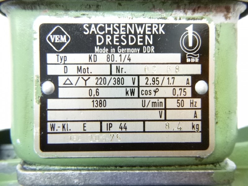 Трехфазный сервомотор VEM, SОсейWERK KD 80.1/4 (KMD80.1/4) Wellendurchmesser: Ø 16 mm gebraucht, geprüft ! фото на Industry-Pilot