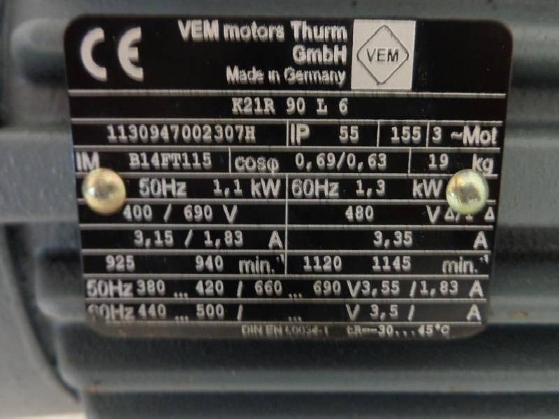 محرك سيرفو تيار متردد VEM K21R 90 L 6 ( K21R90L6 ) 1130947002307H Wellendurchmesser: Ø 24 mm Neu ! الصورة على Industry-Pilot