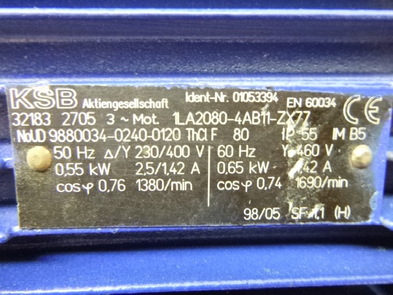 Servomoteur triphasé KSB 1LA2080-4AB11-ZX77 Wellendurchmesser: Ø 19 mm Flanschdurchmesser: Ø 200 mm gebraucht  Images sur Industry-Pilot