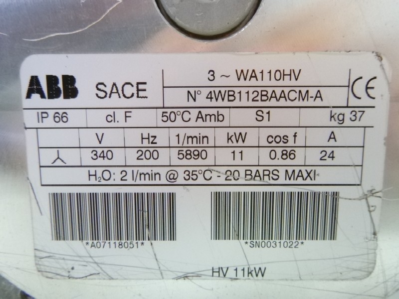 Three-phase servo motor ABB, SACE WA110HV 200 Hz Ersatzteil u.a. für EDWARDSVakuumpumpe IXL500Q ! gebraucht ! photo on Industry-Pilot