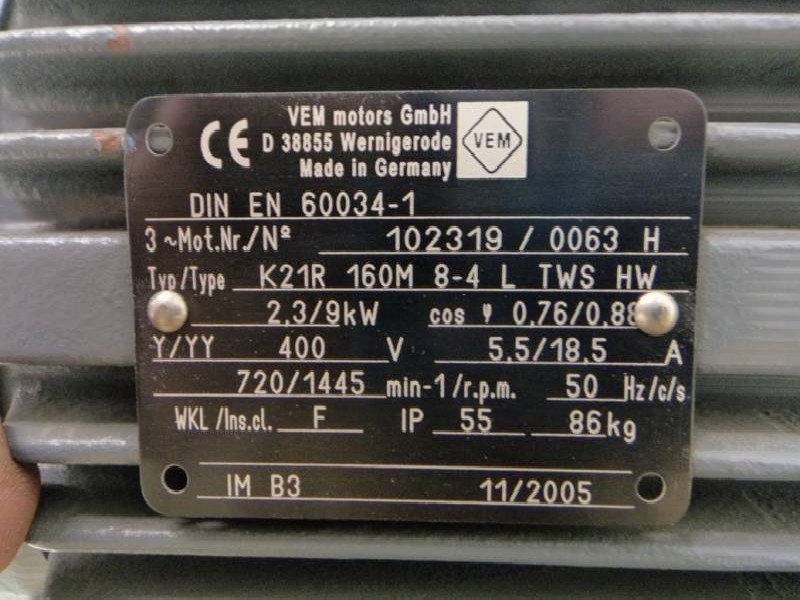 محرك سيرفو تيار متردد VEM K21R 160M 8-4 L TWS HW ( K21R160M8-4LTWSHW ) Wellendurchmesser: Ø 42 mm gebraucht, sehr guter Zustand  الصورة على Industry-Pilot