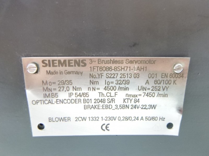  SIEMENS 1FT6086 - 8SH71 - 1AH1 ( 1FT60868SH711AH1 ) Welle: Ø 32 mm Fremdlüfter: 2CW1332 Ersatzteil u.a. für Bearbeitungszentrum HECKERTCWK400D gebraucht. Geprüft  الصورة على Industry-Pilot