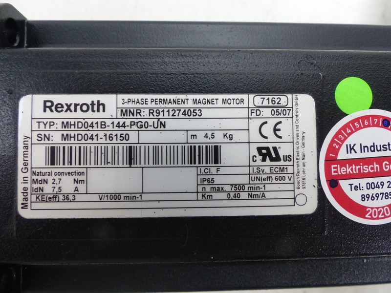 Servo motor  Rexroth Indramat Servomotor MHD041B-144-PG0-UN max.7500 UNBENUTZT UNUSED TESTED photo on Industry-Pilot