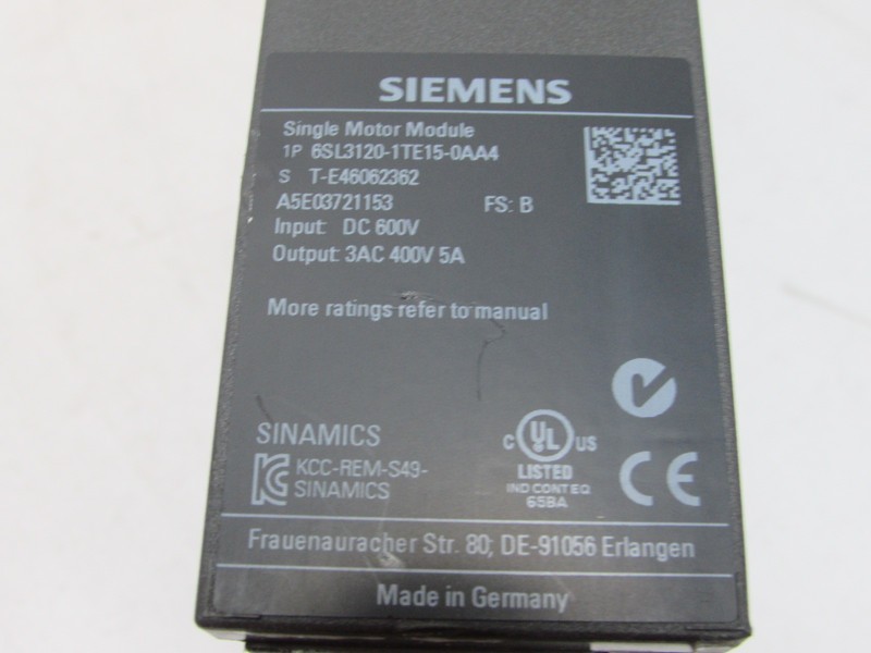 Module Siemens Single Motor Module 6SL3120-1TE15-0AA4 FS:B 400V 5A NEUWERTIG photo on Industry-Pilot