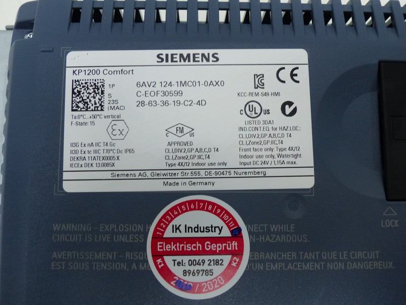 Панель управления Siemens KP1200 Comfort 6AV2 124-1MC01-0AX0 6AV2124-1MC01-0AX0 FS :15 NEUWERTIG фото на Industry-Pilot