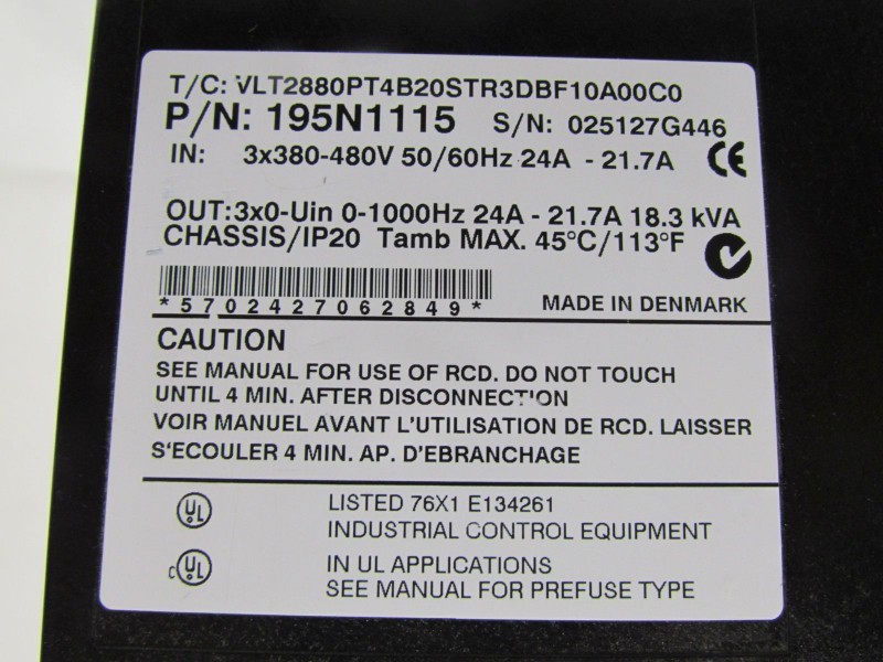 Danfoss Danfoss VLT2880 VLT2880PT4B20STR3DBF00A00 195N1111 18,3kva Frequenzumrichter 