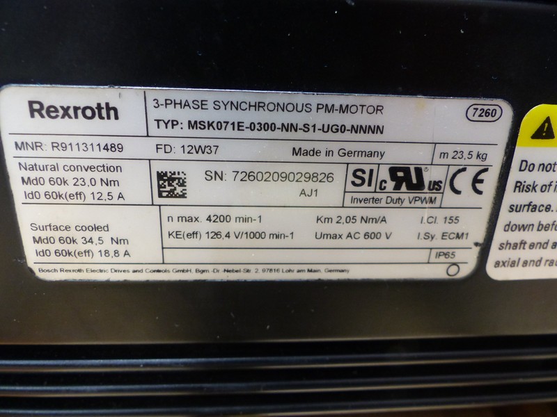 Servo motor Rexroth Servomotor MSK071E-0300-NN-S1-UG0-NNNN R911311489 + GTE160-NN1-008B-NN16 photo on Industry-Pilot