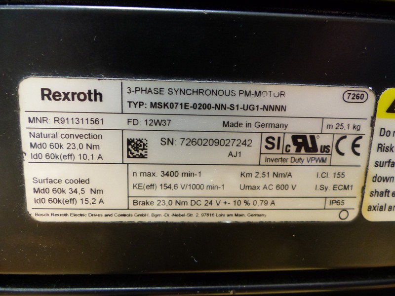 Servo motor Rexroth Servomotor MSK071E-0200-NN-S1-UG1-NNNN R911311561  LEM-AB-140T-21-NNNN photo on Industry-Pilot