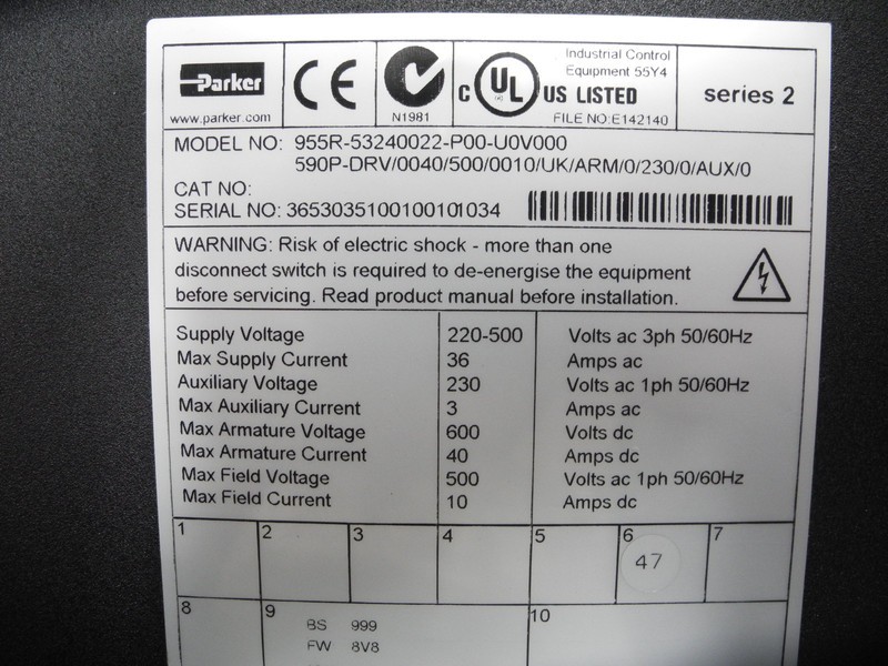 Частотный преобразователь Parker DC Integrator 590 Serie 955R-53240022-P00-U0V000 590P-DRV/0040/500/0010 фото на Industry-Pilot