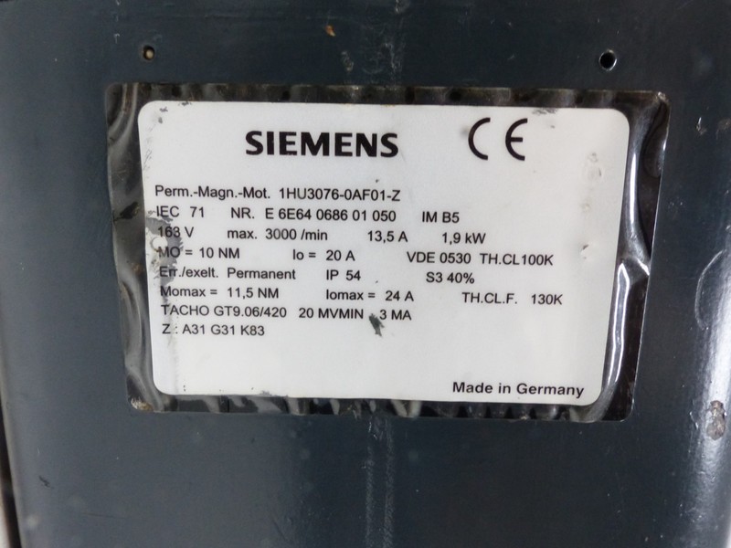 Servo motor Siemens Servomotor 1HU3076-0AF01-Z Z: A31 G31 K83  REFURBISHED ÜBERHOLT photo on Industry-Pilot