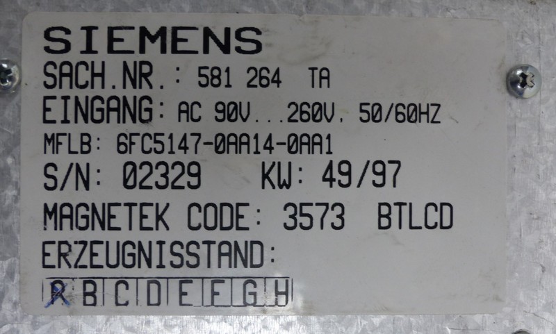 Control panel Siemens Sinumerik 840C 6FC5103-0AB03-0AA2 Index C 200-4 E.St.: D TESTED TOP photo on Industry-Pilot