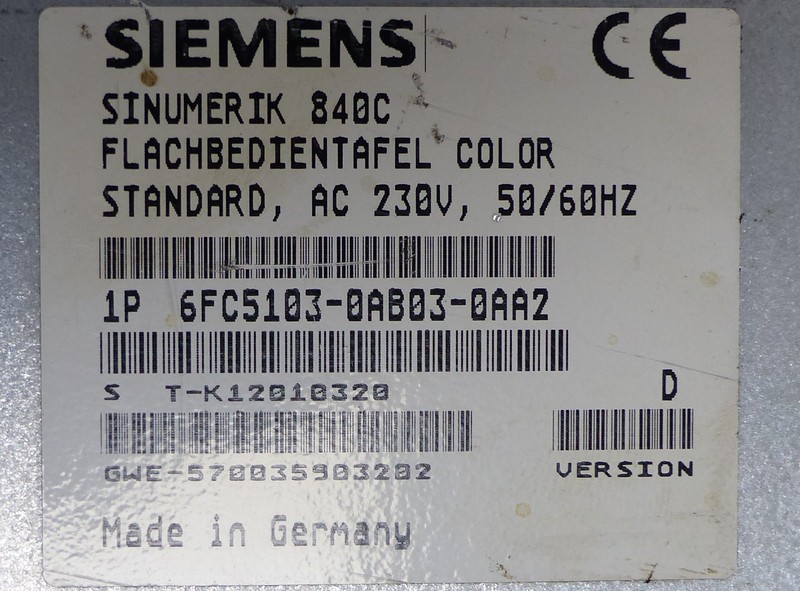 Control panel Siemens Sinumerik 840C 6FC5103-0AB03-0AA2 Index C 200-4 E.St.: D TESTED TOP photo on Industry-Pilot