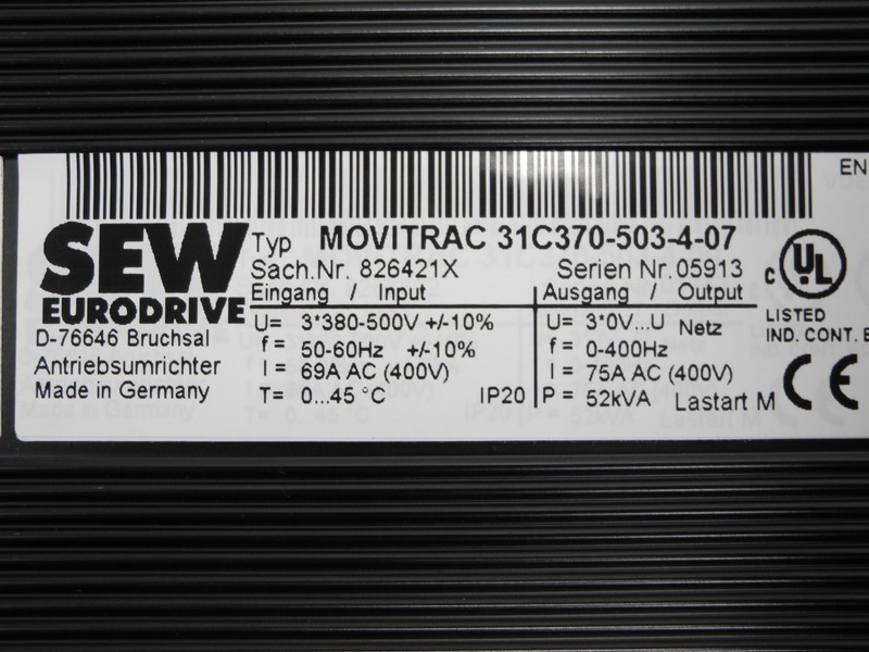 Модуль SEW Movitrac 31C370-503-4-07 400V 75A 52kVA 37Kw +Option Modules Keypad TESTED фото на Industry-Pilot