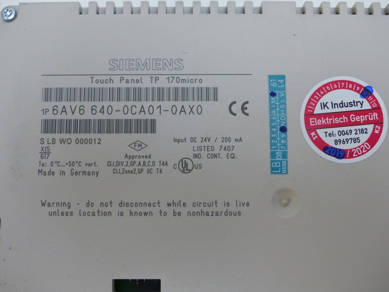 Control panel Siemens TP 170 micro 6AV6 640-0CA01-0AX0 6AV6640-0CA01-0AX0 E.St 4 Top Zustand photo on Industry-Pilot