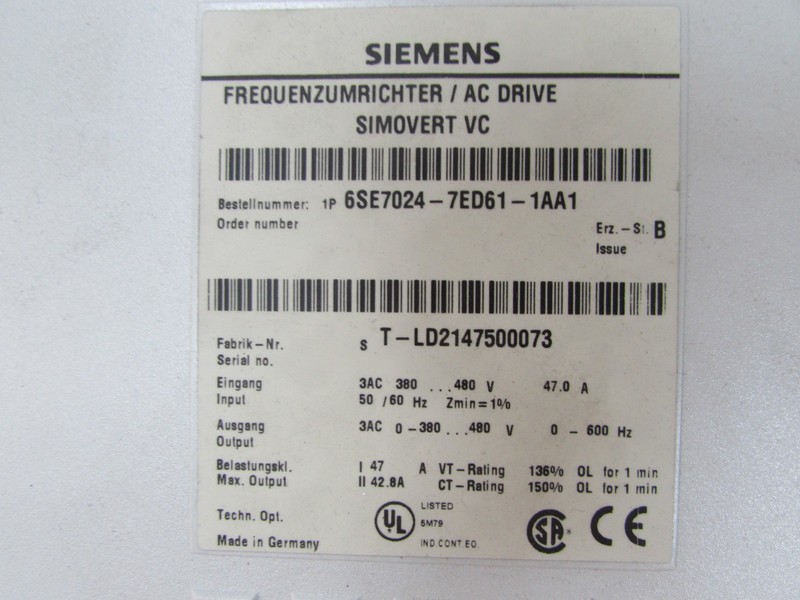 Frequency converter Siemens Simovert FC AC Drive 6SE7024-7ED61-1AA1 Erz.-S: B NEUWERTIG TESTED photo on Industry-Pilot