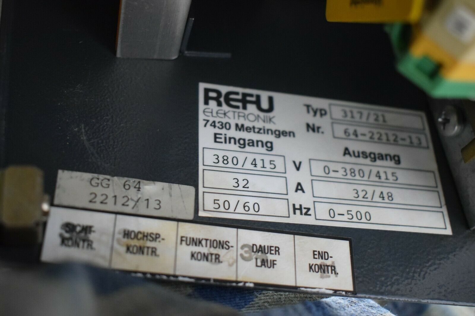 Frequency converter REFU Elektronik 317/21 Frequenzumrichter 0-380/415V 32/48A 0-55Hz photo on Industry-Pilot