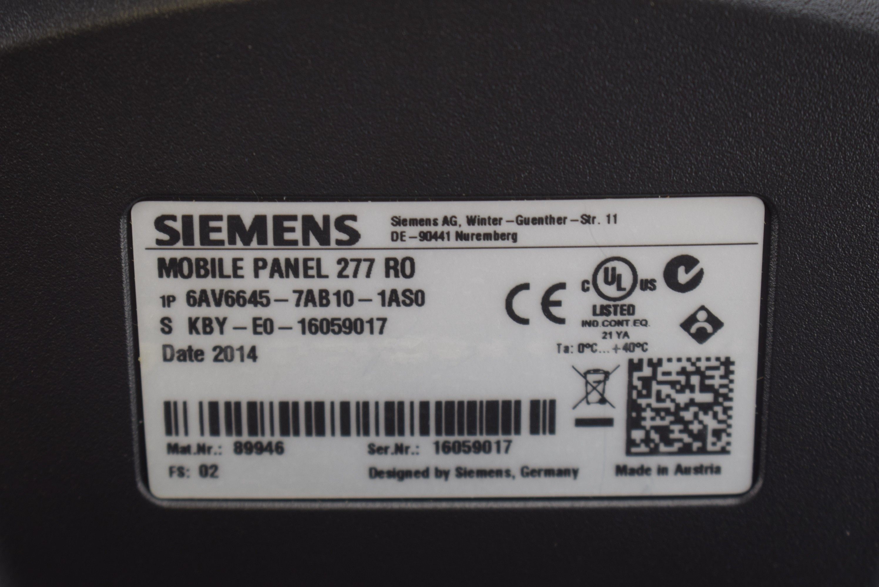 Control panel Siemens simatic Mobile Panel 277 6AV6645-7AB10-1AS0 ( 6AV6 645-7AB10-1AS0 ) E2 photo on Industry-Pilot