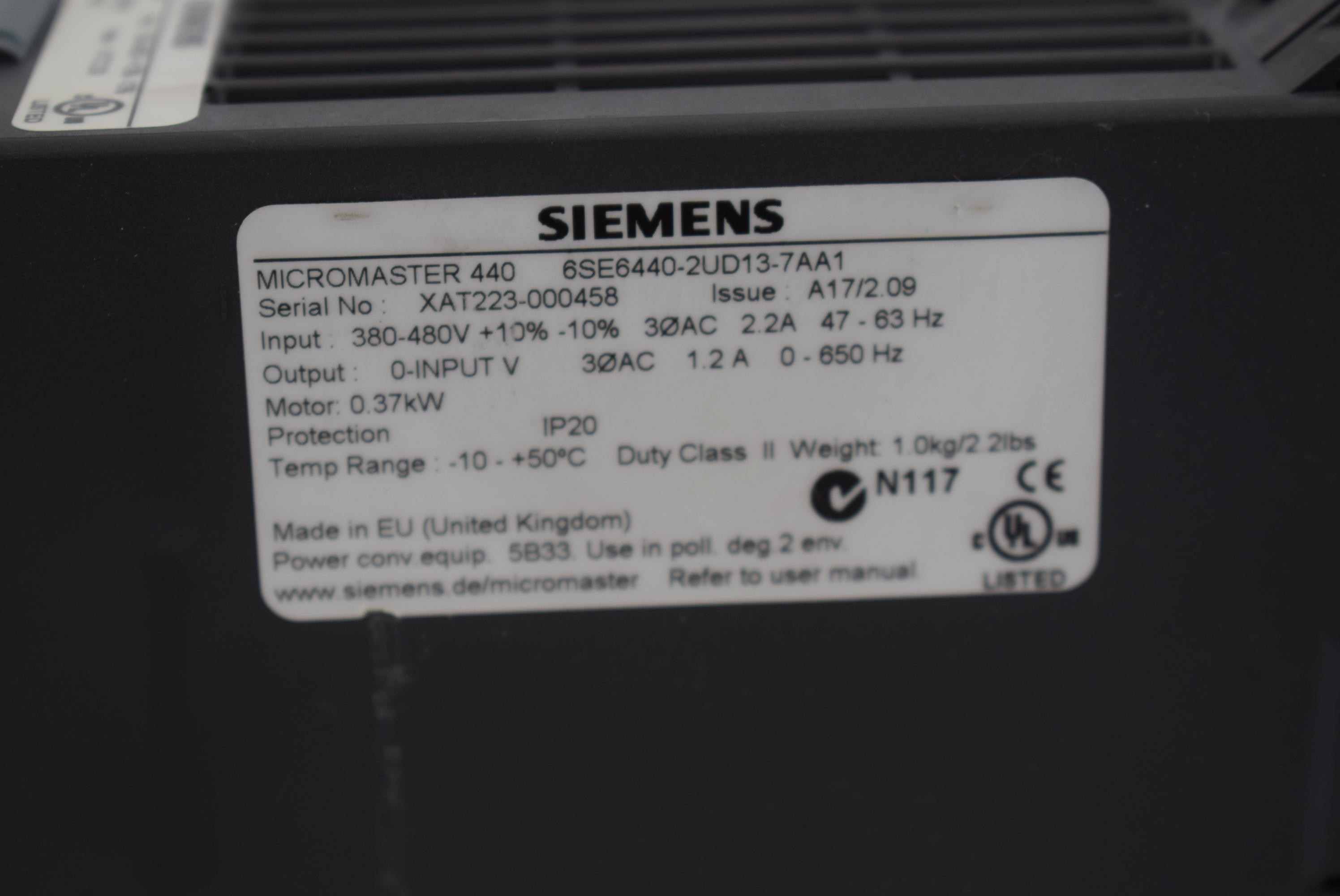 Частотный преобразователь Siemens MICROMASTER 440 6SE6440-2UD13-7AA1 ( 6SE6 440-2UD13-7AA1 ) фото на Industry-Pilot