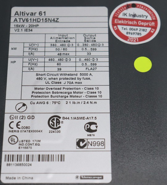 Frequency converter Schneider Electric Altivar 61 ATV61HD15N4Z 15kW 400V TOP ZUSTAND photo on Industry-Pilot