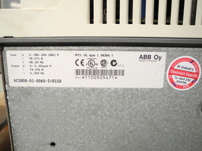 Frequency converter ABB ACS800 Frequenzumrichter ACS800-01-0060-5 +D150 400V 79A 45Kw TESTED photo on Industry-Pilot