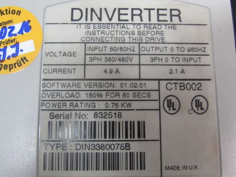 Frequenzumrichter Control Techniques Dinverter DIN3380075B 0,75kW 400V 2,1A Top Zustand TESTED Bilder auf Industry-Pilot