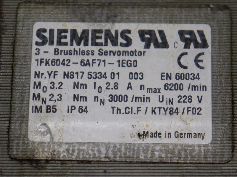 Серводвигатели Siemens 3~Brushless Servomotor 1FK6042-6AF71-1EG0  ÜBERHOLT REFURBISHED фото на Industry-Pilot