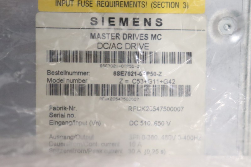 Frequency converter Siemens Masterdrives MC 6SE7021-0TP50-Z TESTED NEUWERTIG photo on Industry-Pilot