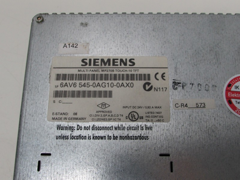 Control panel Siemens 6AV6545-0AG10-0AX0 6AV6 545-0AG10-0AX0 MP270B Touch-10 TFT E.St.08 photo on Industry-Pilot