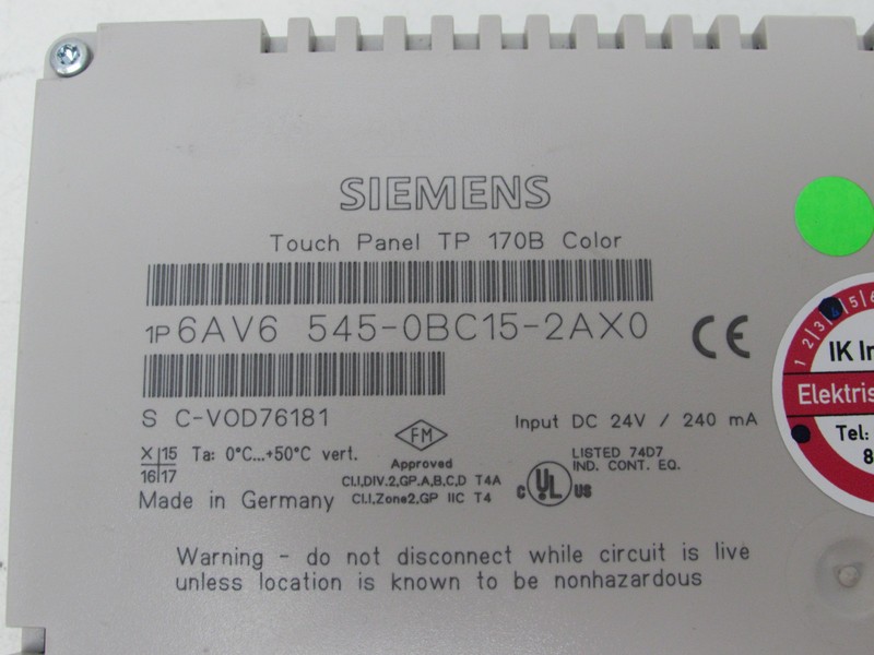 Servomotor Siemens TP 170B Color 6AV6 545-0BC15-2AX0 6AV6545-0BC15-2AX0 E-St.14 Tested photo on Industry-Pilot