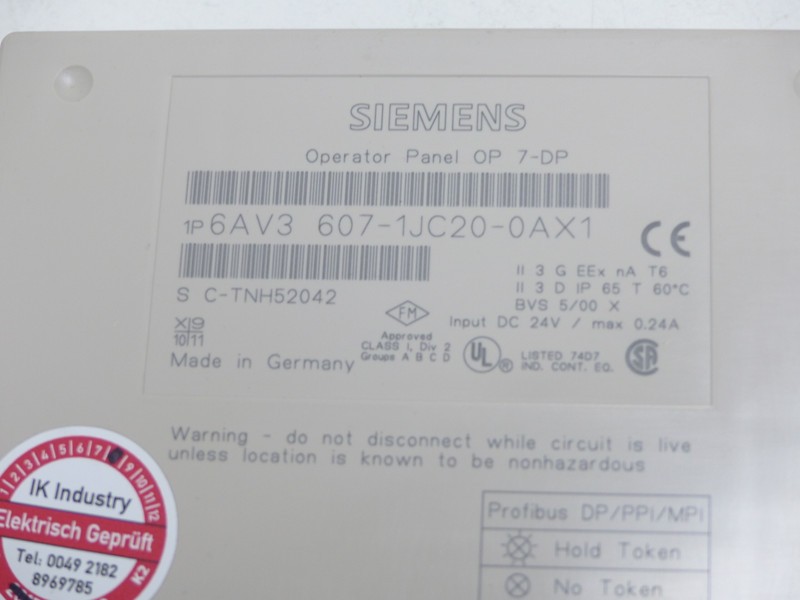 Серводвигатель Siemens Panel OP7-DP 6AV3 607-1JC20-0AX1 6AV3607-1JC20-0AX1 E-St.8 NEUWERTIG фото на Industry-Pilot