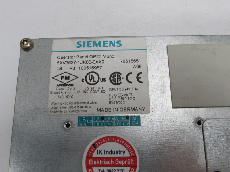  Siemens OP27 6AV3 627-1JK00-0AX0 6AV3627-1JK00-0AX0 Mono A06 Top Zustand TESTED фото на Industry-Pilot
