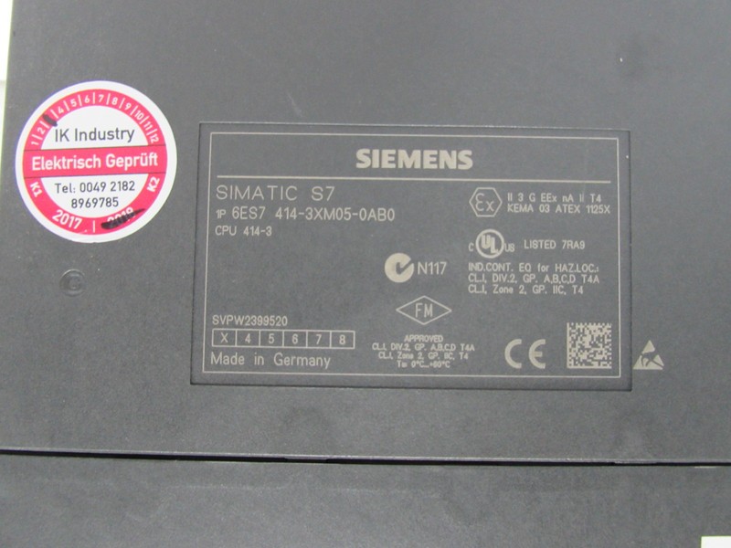  Siemens 6ES7414-3XM05-0AB0 6ES7 414-3XM05-0AB0 CPU 414-3 E-St. 03 V5.1.1 photo on Industry-Pilot