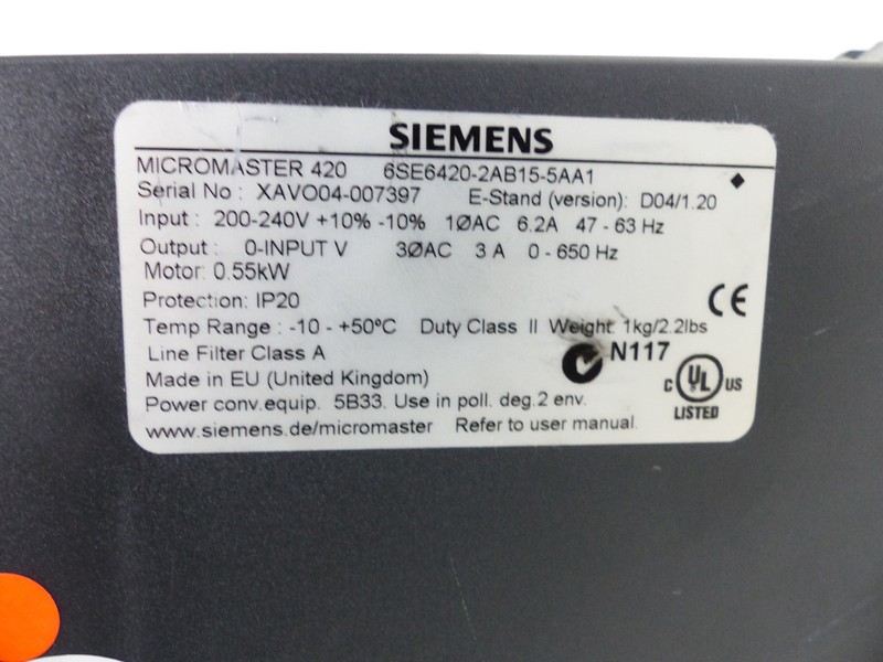  Siemens Micromaster 420 6SE6420-2AB15-5AA1 230V 0,55kW +Keypad TESTED photo on Industry-Pilot