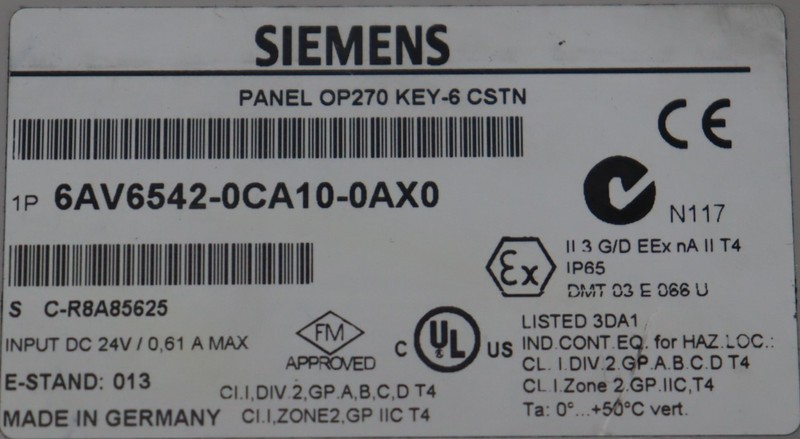  Siemens Simatic 6AV6 542-0CA10-0AX0 6AV6542-0CA10-0AX0 OP270 E-St. 13 TESTED الصورة على Industry-Pilot