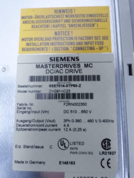  Siemens Masterdrives MC DC/AC 6SE7014-0TP50-Z Z= G91 C23 E-St.C TESTED TOP фото на Industry-Pilot