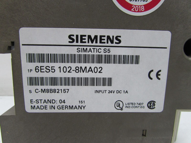  Siemens Simatic S5 -100U 6ES5 102-8MA02 6ES5102-8MA02 E-St. 04 UNUSED OVP фото на Industry-Pilot