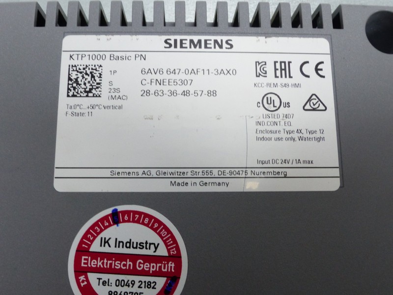  Siemens KTP1000 Basic PN 6AV6 647-0AF11-3AX0 6AV6647-0AF11-3AX0 TESTED NEUWERTIG фото на Industry-Pilot