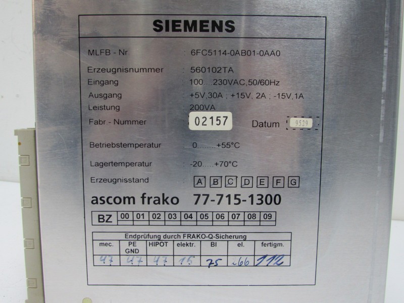  Siemens Simodrive 6FC5114-0AB01-0AA0 ascom frako 77-715-1300 Power Supply Images sur Industry-Pilot