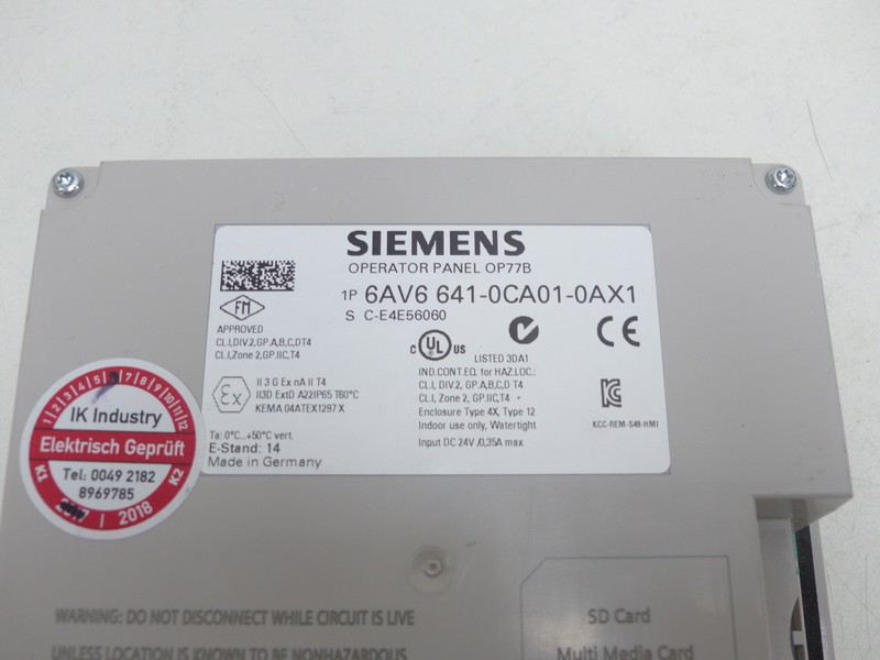  Siemens OP77B 6AV6 641-0CA01-0AX1 Operator Panel OP77B E-Stand 14 Top Zustand photo on Industry-Pilot