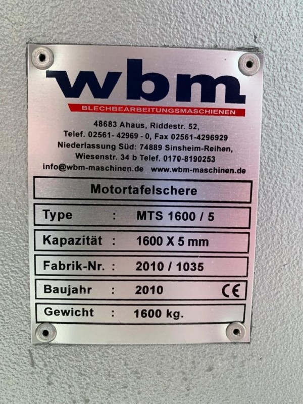 Mechanical guillotine shear WBM MTS 1600 / 5 photo on Industry-Pilot