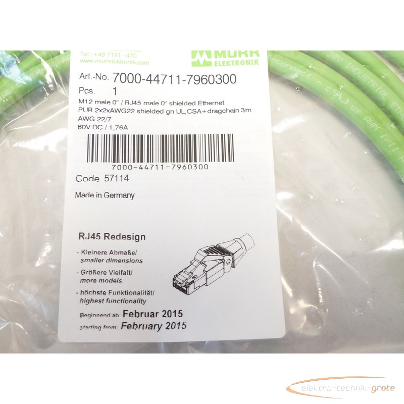 Murrelektronik MURR Elektronik 7000-44711-7960300 M12 male 0° / RJ45 male 0° shielded Ethernet - unge! - photo on Industry-Pilot