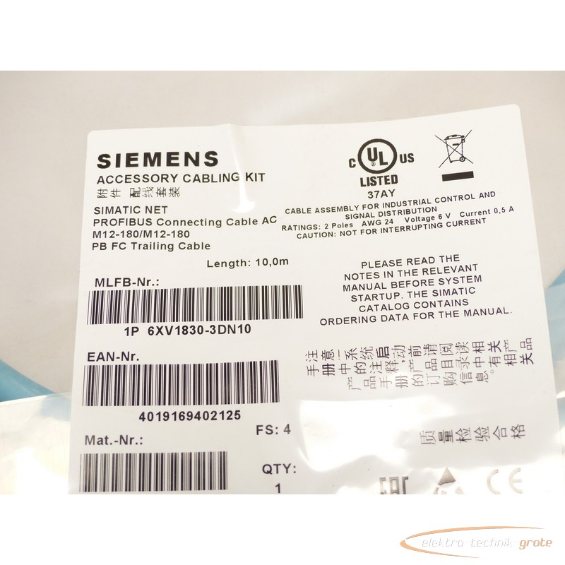  Siemens 6XV1830-3DN10 Accessory Cabling Kit 10M - без эксплуатации! - фото на Industry-Pilot