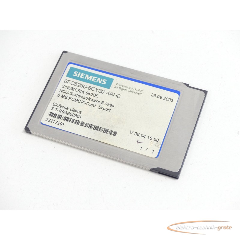  Siemens 6FC5250-6CY30-4AH0 NCU-Systemsoftware 6 Axes 8 MB PCMCIA SN:T-R9AB00601 фото на Industry-Pilot