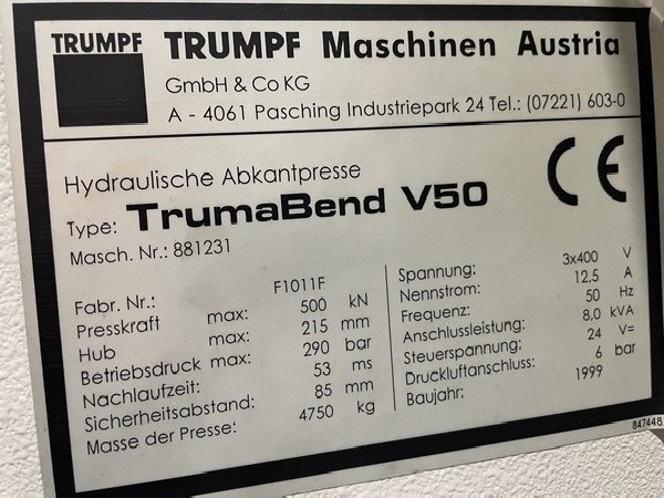 Abkantpresse - hydraulisch TRUMPF TrumaBend V50 Bilder auf Industry-Pilot