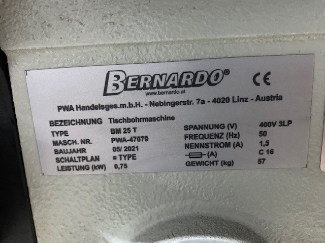 Bench Drilling Machine BERNARDO BM25T 400V photo on Industry-Pilot