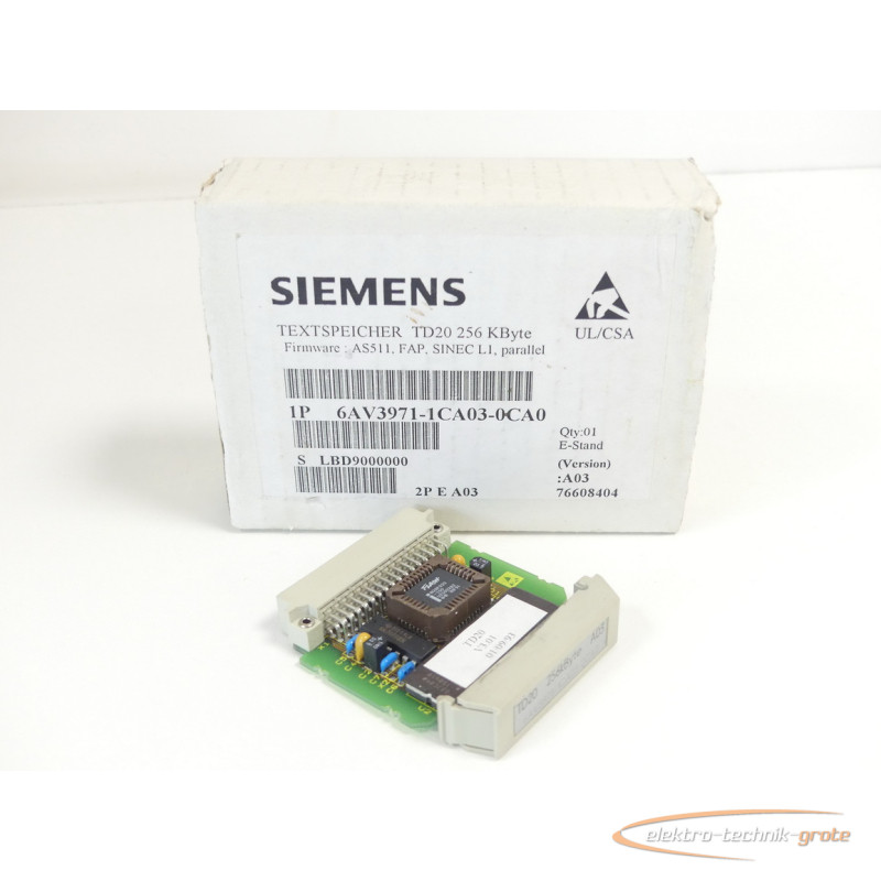  Siemens 6AV3971-1CA03-0CA0 Textspeicher TD20 256kByte Version A03 без эксплуатации фото на Industry-Pilot