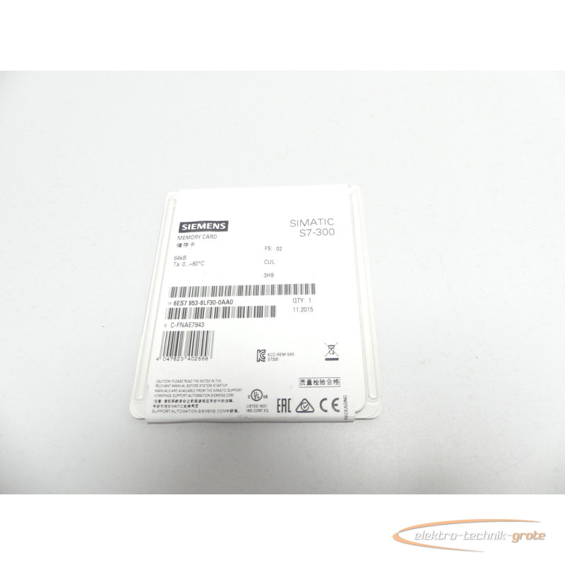  Siemens 6ES7953-8LF30-0AA0 Memory Card 64kB SN: C-FNAE7943 -ungebr.- фото на Industry-Pilot